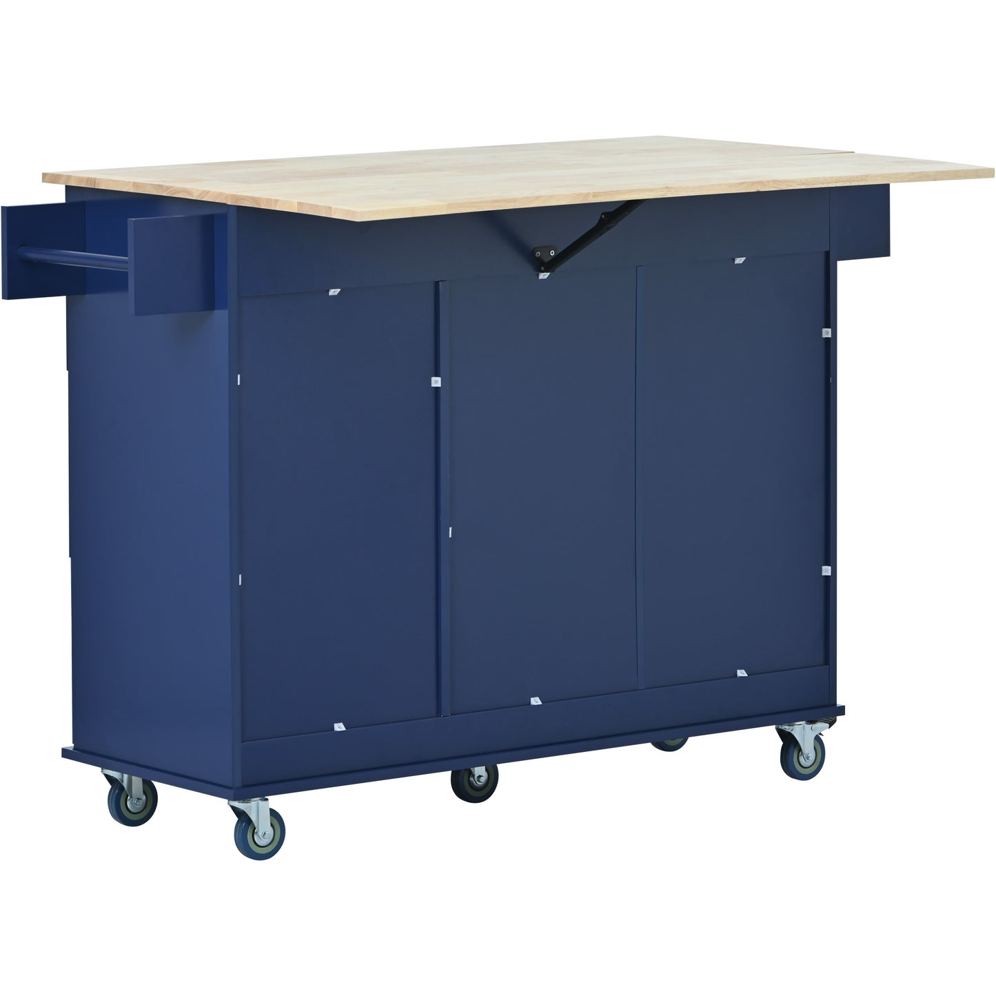 Versatile Rolling Kitchen Cart with Drop Leaf - Sturdy Solid Wood Top, Locking Wheels & Ample Storage (Dark Blue)