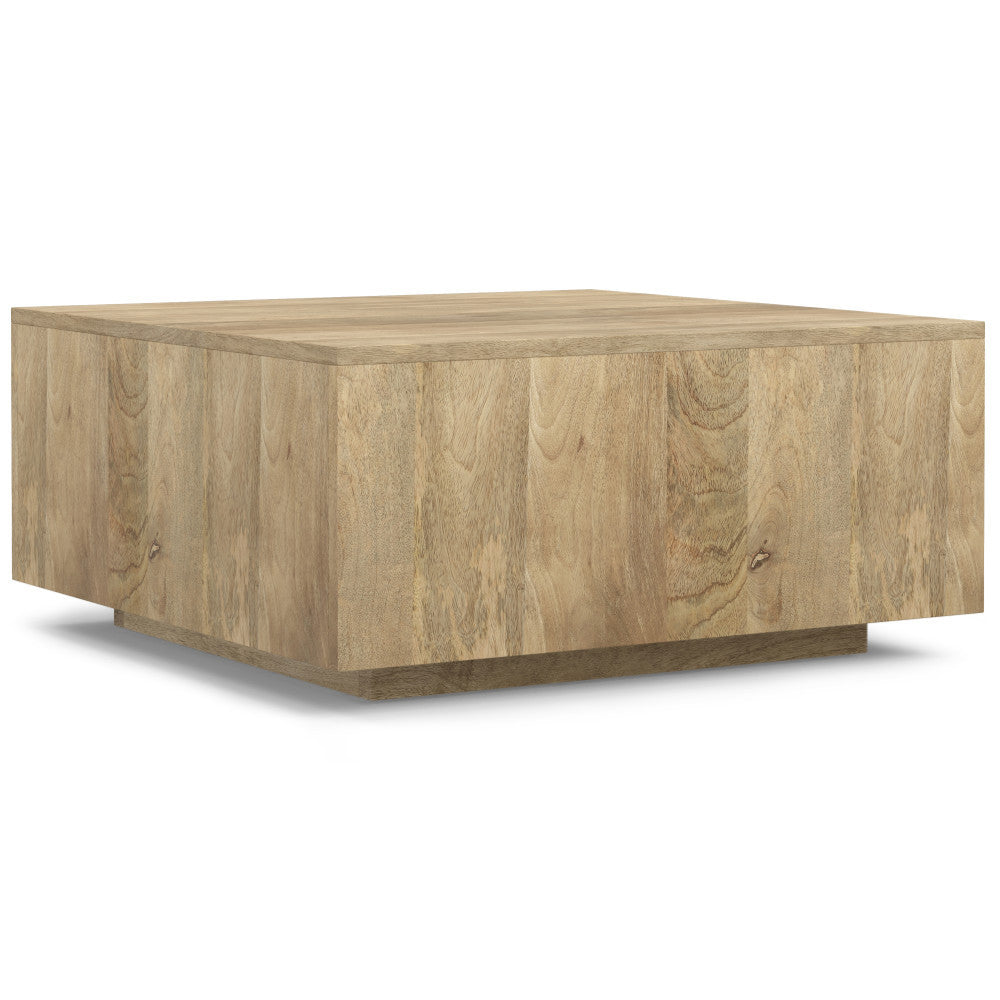Square Coffee Table - 30 x 30 in, Solid Mango Wood, Handcrafted Modern Living Room Table, Natural Finish