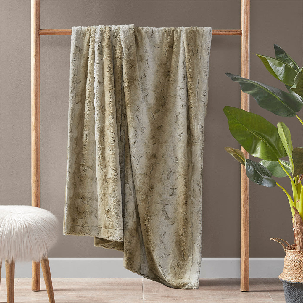 Oversized Faux Fur Throw 60x70 in, Reversible Faux Mink Back, Machine Washable, OEKO-TEX Certified Sand