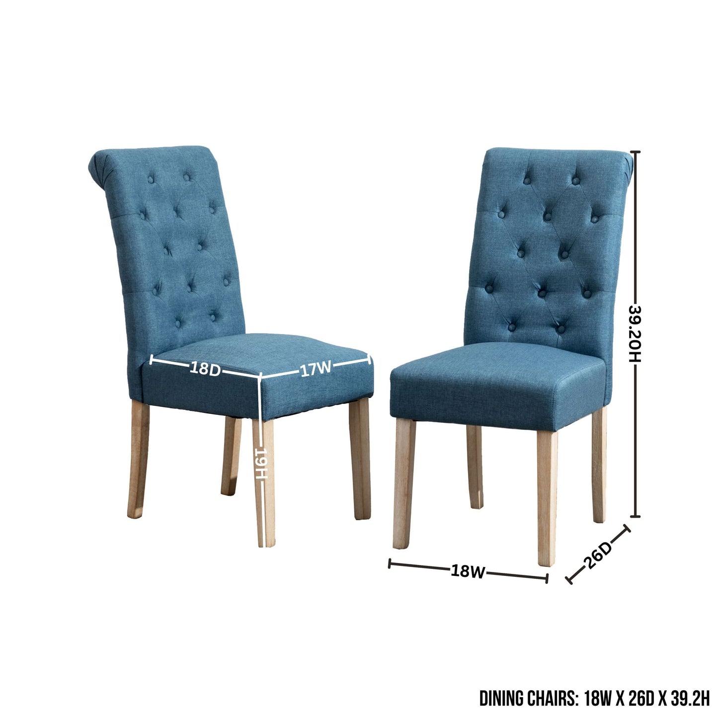 Five Piece Cross Buck Round Table With Tufted Chairs Blue