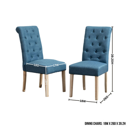 Five Piece Cross Buck Round Table With Tufted Chairs Blue