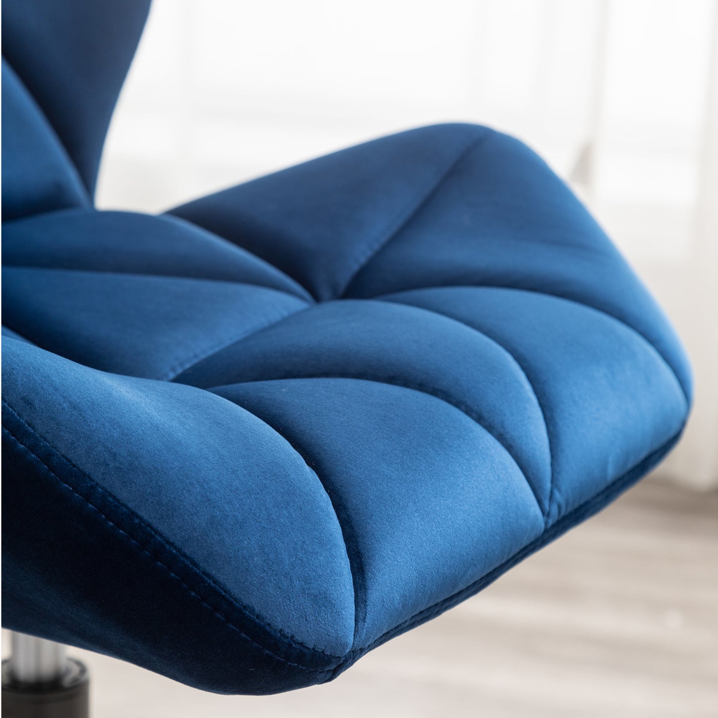 Blue Velvet Diamond Tufted Adjustable Swivel Office Chair