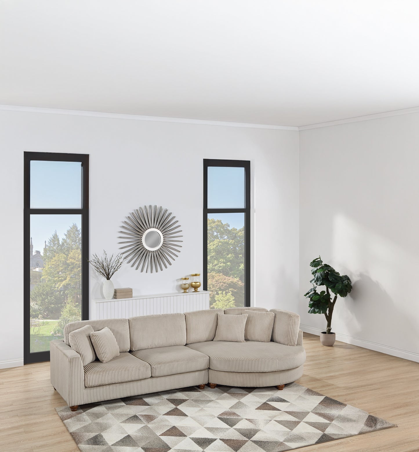 2-Piece XL Corduroy Sectional Sofa Set with RAF Round Chaise and LAF Sofa for Living Room Camel