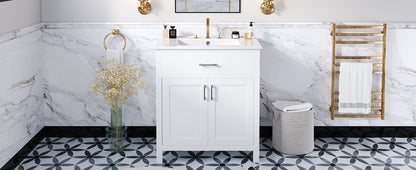 Elegant 30-Inch White Bathroom Vanity with Ceramic Sink and Ample Storage for Compact Spaces
