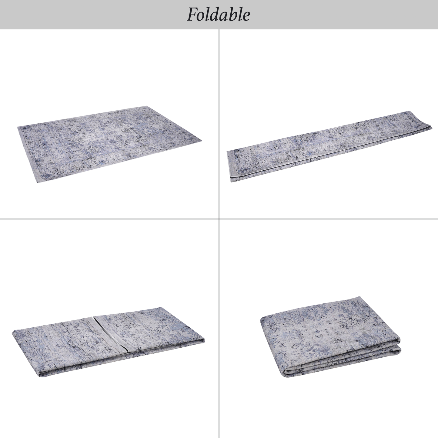 8x10 Machine-Washable Area Rug, Low-Pile, Non-Slip, Foldable, Kid & Pet Friendly - Blue & Cream