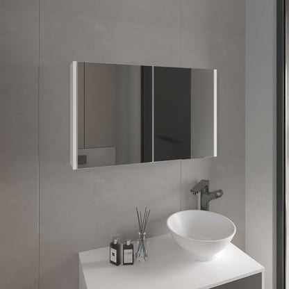 Bouti 19.7" H x 31.5" W Double Door Mirror Medicine Cabinet, Three interior Shelves for Bathroom, Kitchen White