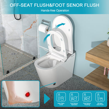High-Tech Smart Bidet Toilet with Auto Open/Close, Heated Seat, Foot Sensor Flush, LED Control, and Night Light Features