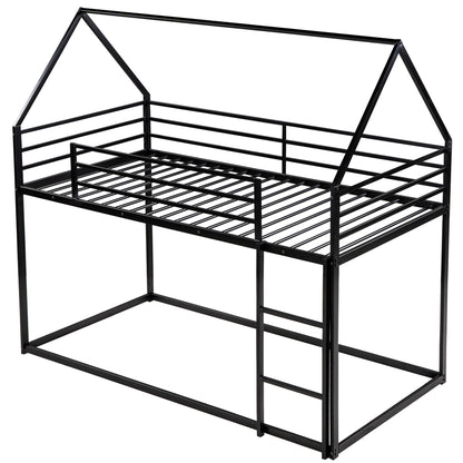 Twin House Bunk Bed for Kids - Black Twin over Twin Design with Built-in Ladder