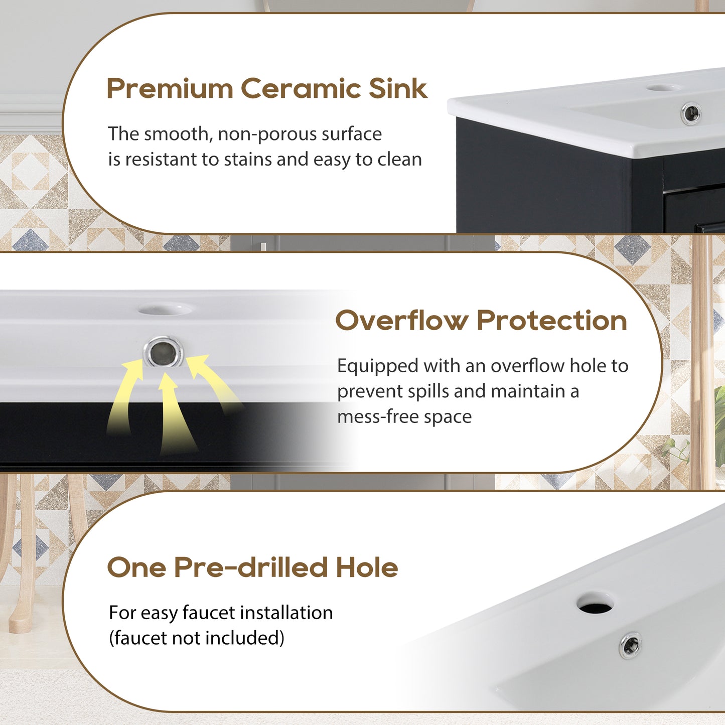 Compact 20-Inch Black Bathroom Vanity Cabinet with Ceramic Sink - Modern Design, Ample Storage, Soft-Close Door