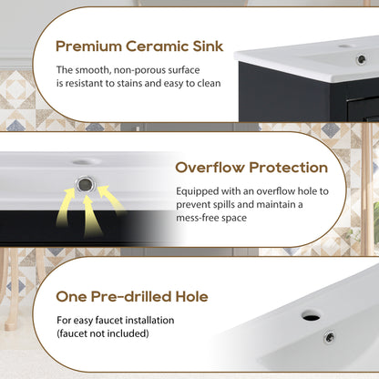 Compact 20-Inch Black Bathroom Vanity Cabinet with Ceramic Sink - Modern Design, Ample Storage, Soft-Close Door