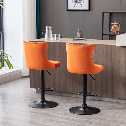 Orange Velvet Swivel Bar Stools Two Pack Adjustable 25 33