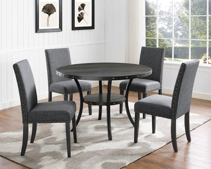 Round 48 Inch Wood Dining Set Four Nailhead Chairs Gray
