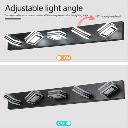 5-Light LED Vanity Light Fixture, Dimmable, Modern Bathroom Vanity Wall Mount, Iron & Acrylic Finish