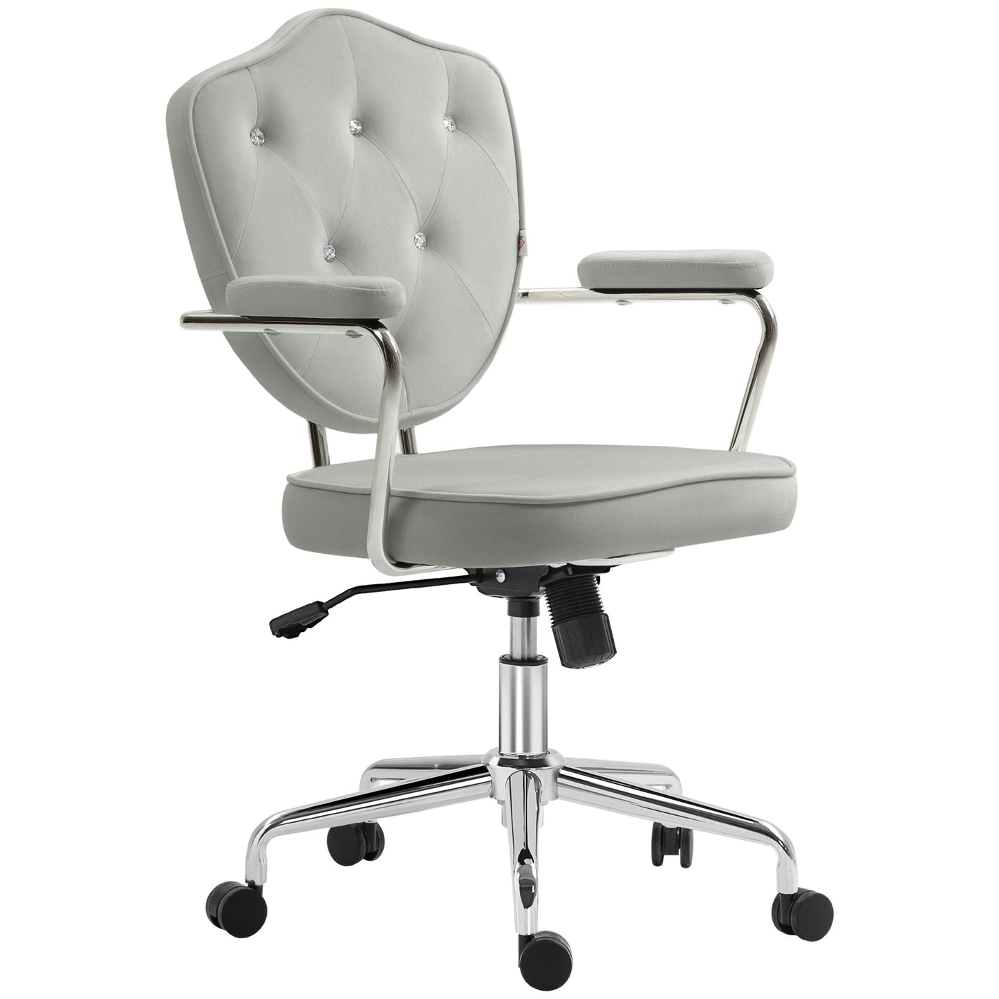 Chic Gray Velvet-Feel Swivel Office Chair with Rhinestone Accents and Adjustable Height