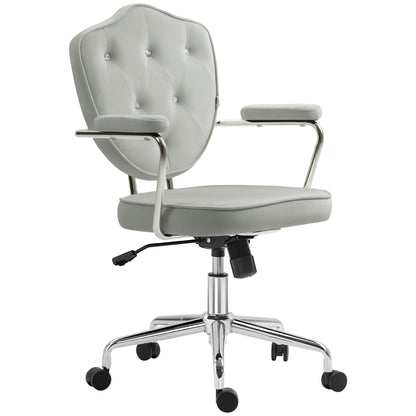 Chic Gray Velvet-Feel Swivel Office Chair with Rhinestone Accents and Adjustable Height
