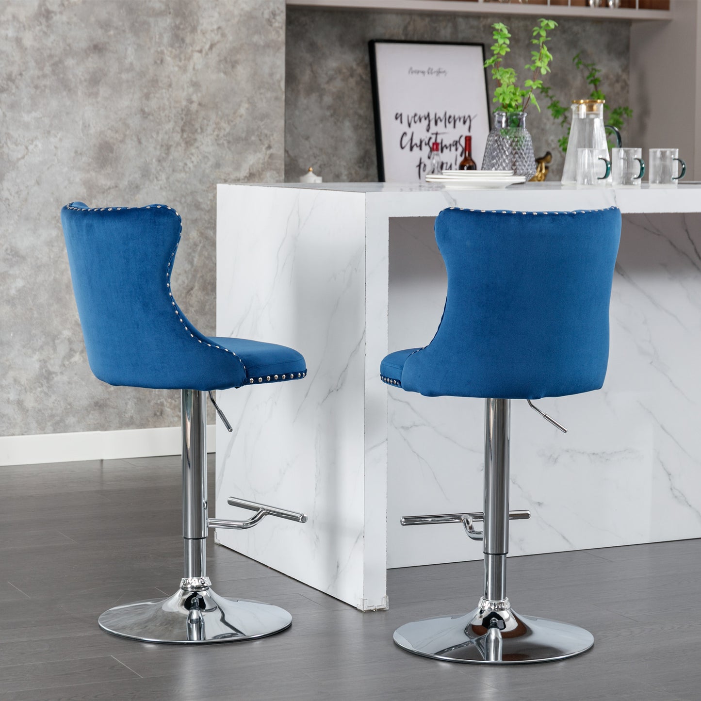 AA Furniture Swivel Velvet Barstools Adjustable 25-33 Blue