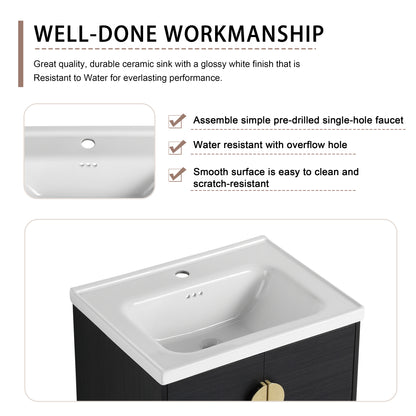 60 Inch Wall-Mounted Bathroom Vanity with Soft Close Doors and Ceramic Sink, Includes Small Storage Shelves - BVC06360BCT