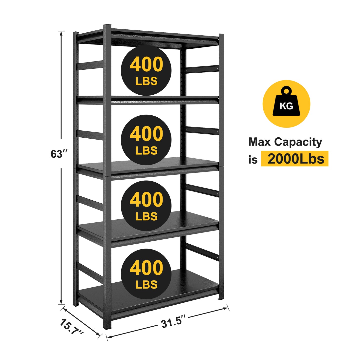 Heavy-Duty Adjustable 5-Tier Metal Storage Shelving Unit - 2000LBS Capacity for Kitchen, Garage, and Pantry