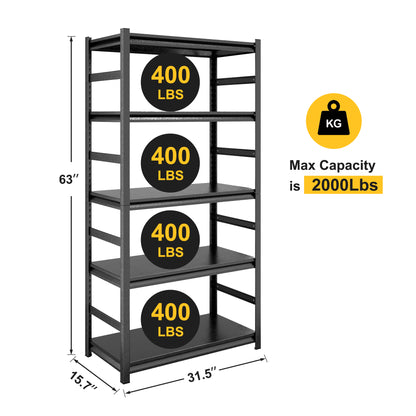 Heavy-Duty Adjustable 5-Tier Metal Storage Shelving Unit - 2000LBS Capacity for Kitchen, Garage, and Pantry