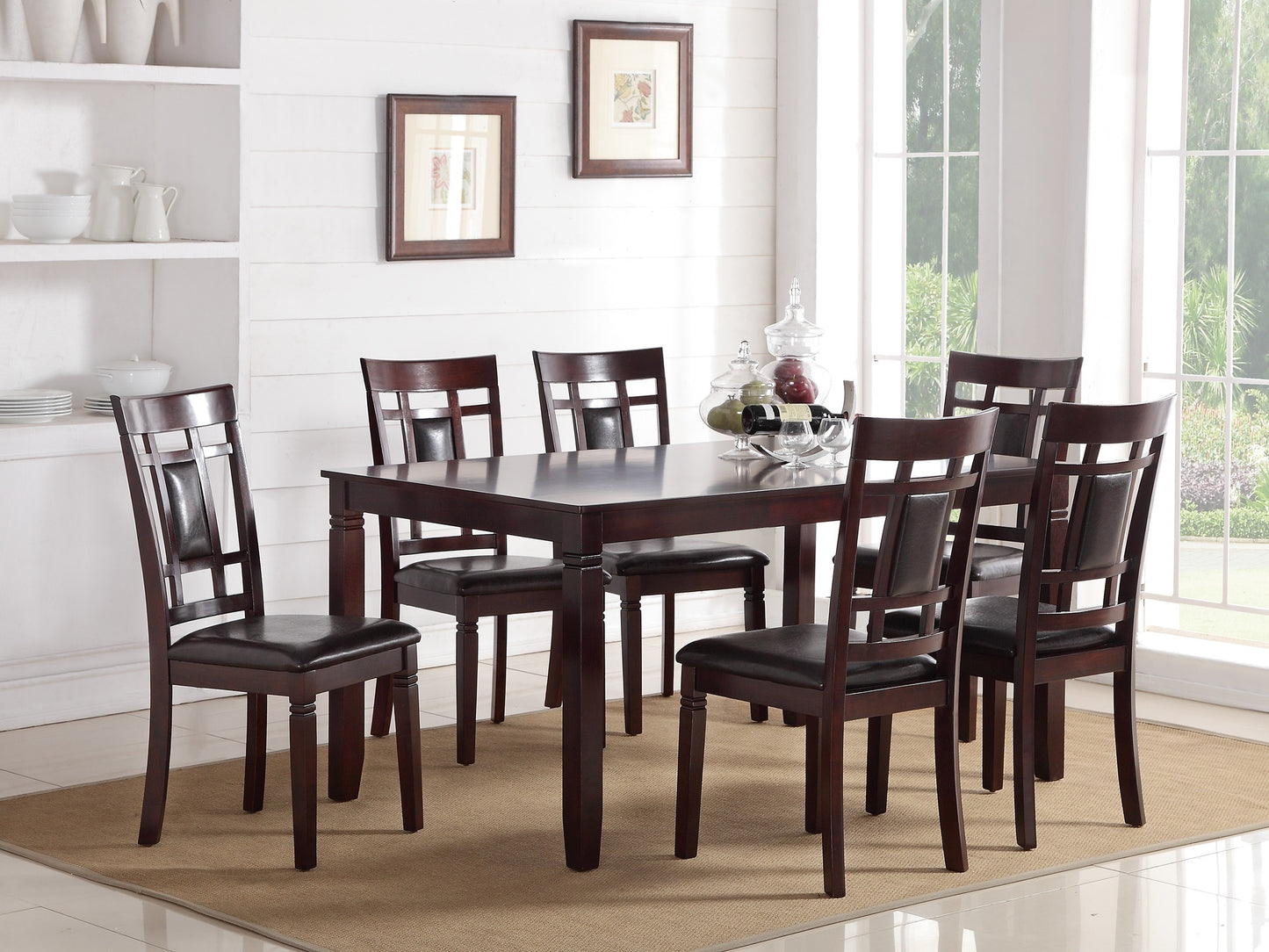7 Piece Dining Set Table Chairs Eyelet Back Espresso