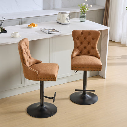 Orange Aged Retro PU Swivel Bar Stools Tufted Back