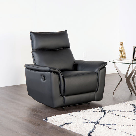 Transitional Leather Recliner Chair: Flared Arms, Welt Trim, 38.5W x 35.5D x 40.5H Black