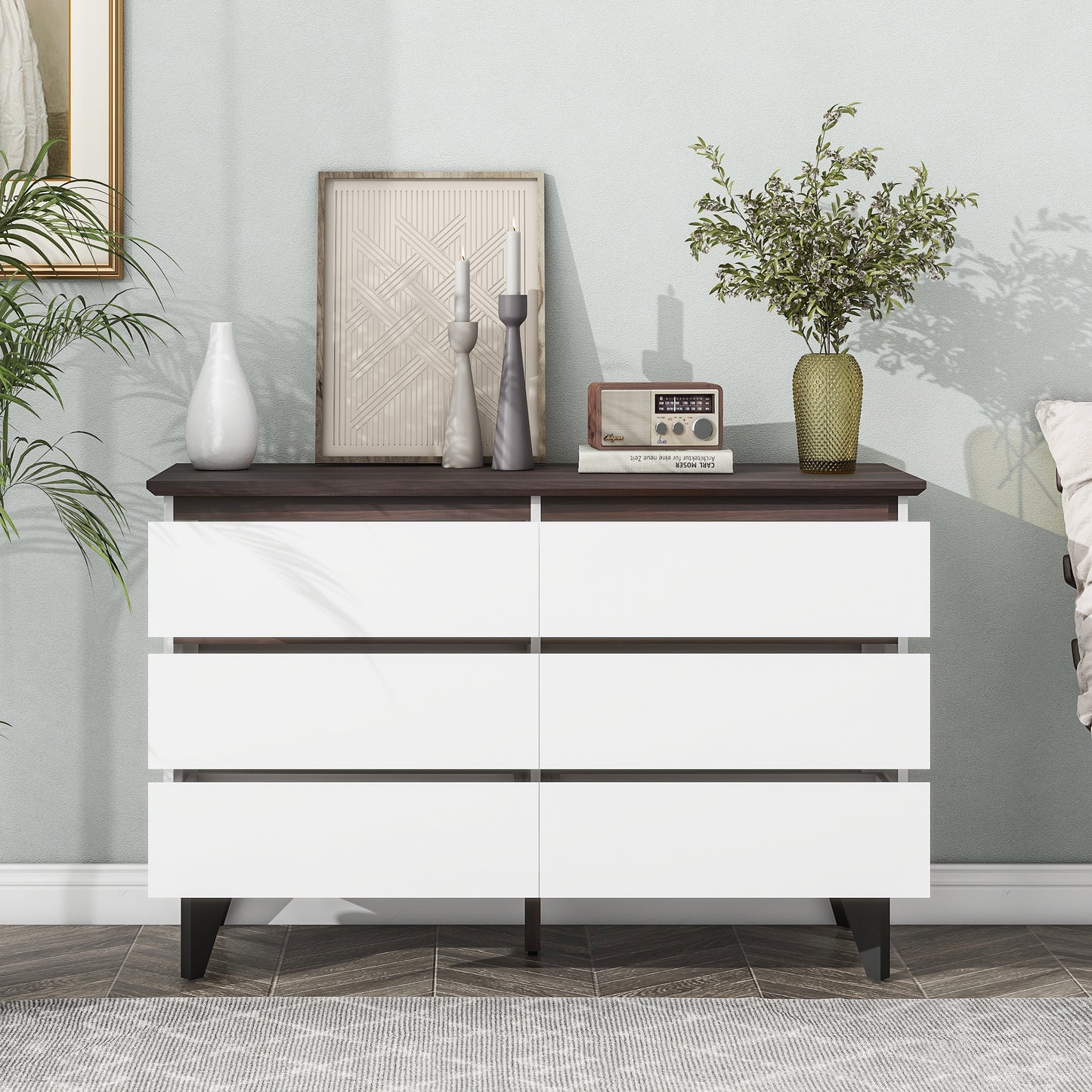 Modern 6-Drawer White Dresser for Bedroom and Living Room, Multi-Functional Storage Chest with Spacious Drawers, 47.2'' W x 15.74'' D x 30.7'' H