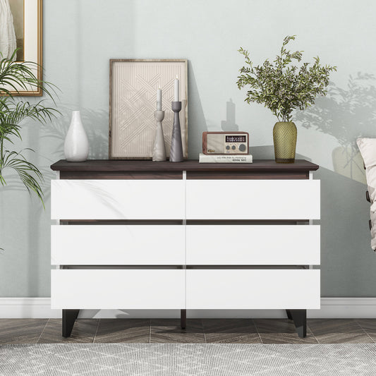 Modern 6-Drawer White Dresser for Bedroom and Living Room, Multi-Functional Storage Chest with Spacious Drawers, 47.2'' W x 15.74'' D x 30.7'' H