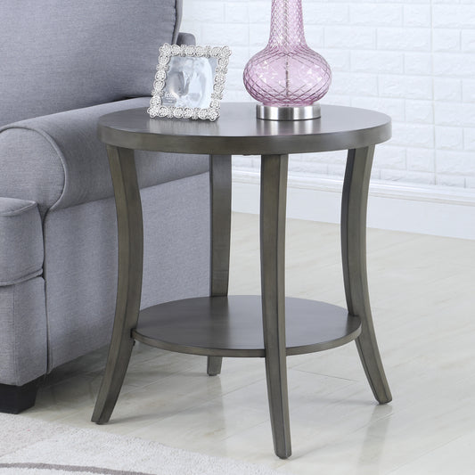 Contemporary Oval End Table with Shelf 23W x 23D x 23.5H in Birch Wood Veneer Top, Under-Shelf, Gray