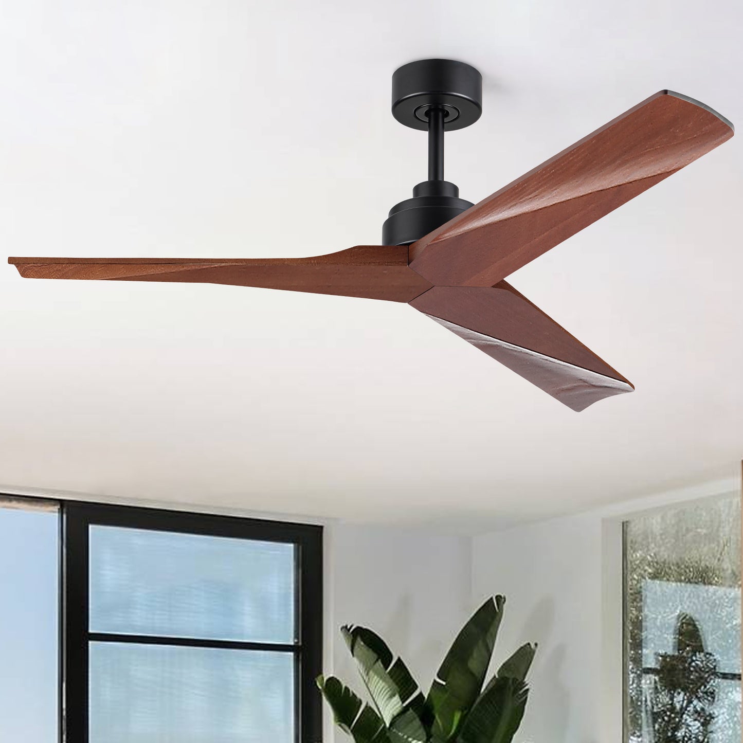 52-Inch Low-Profile Ceiling Fan with DC Motor, Remote Control, Energy-Efficient, No Light, Black