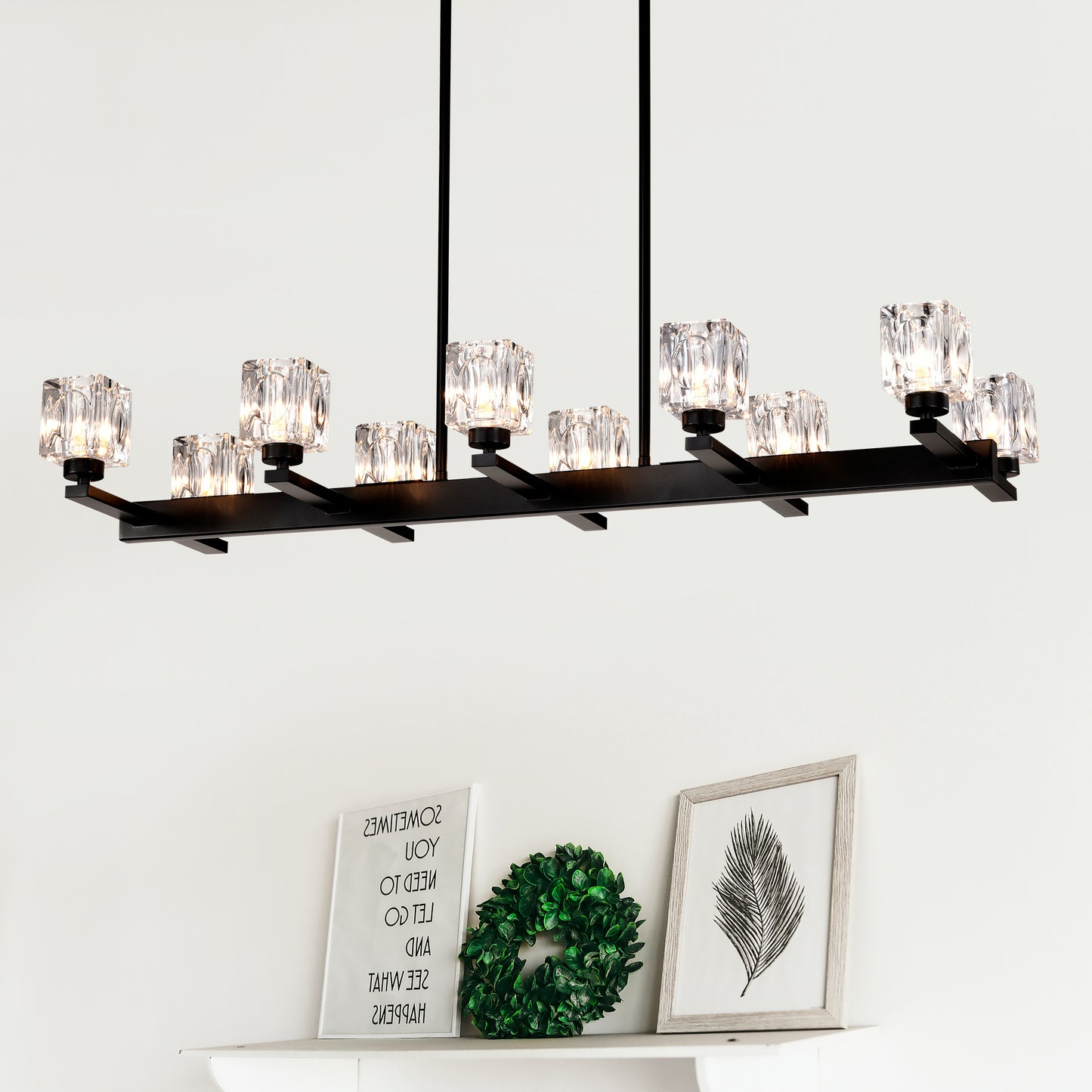 10-Light Pendant Chandelier for Dining Room & Kitchen Island, Farmhouse Metal, G9 Bulbs, Matte Black