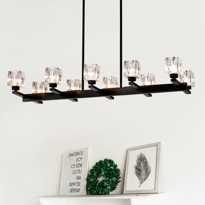 10-Light Pendant Chandelier for Dining Room & Kitchen Island, Farmhouse Metal, G9 Bulbs, Matte Black
