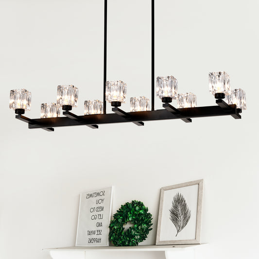 10-Light Pendant Chandelier for Dining Room & Kitchen Island, Farmhouse Metal, G9 Bulbs, Matte Black