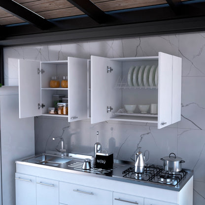 Winslow 59" Modern Wall Cabinet with Four Doors and Two Shelves for Kitchen Storage