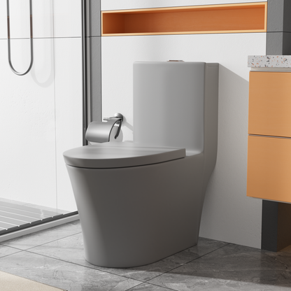 Matte Grey Modern Elongated Toilet with Dual Flush System and Soft-Close Seat