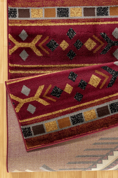 Southwest Style Area Rug, 87 x 63 inches, Polypropylene, Low-Pile, Durable, Kid & Pet Friendly Red