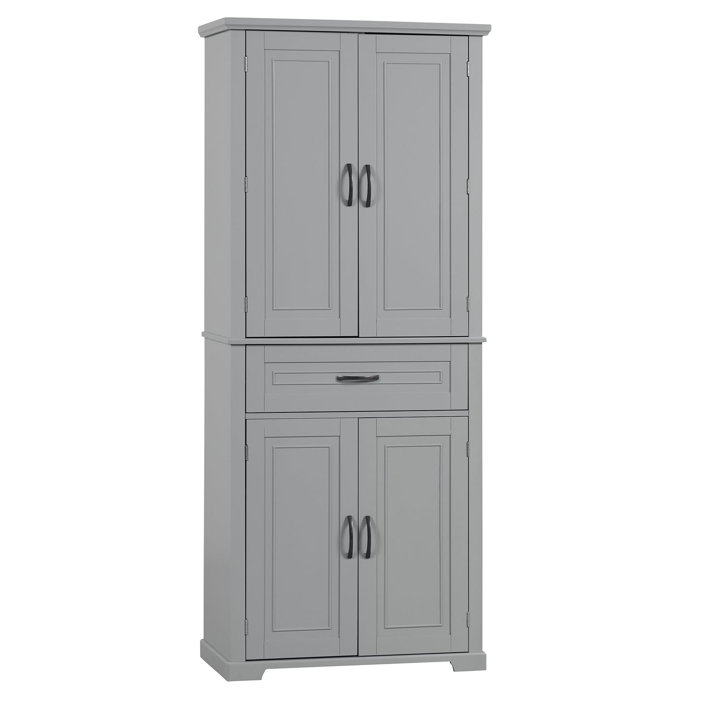 Tall Grey MDF Bathroom Storage Cabinet with Adjustable Shelf and Multiple Storage Solutions