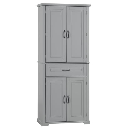 Tall Grey MDF Bathroom Storage Cabinet with Adjustable Shelf and Multiple Storage Solutions