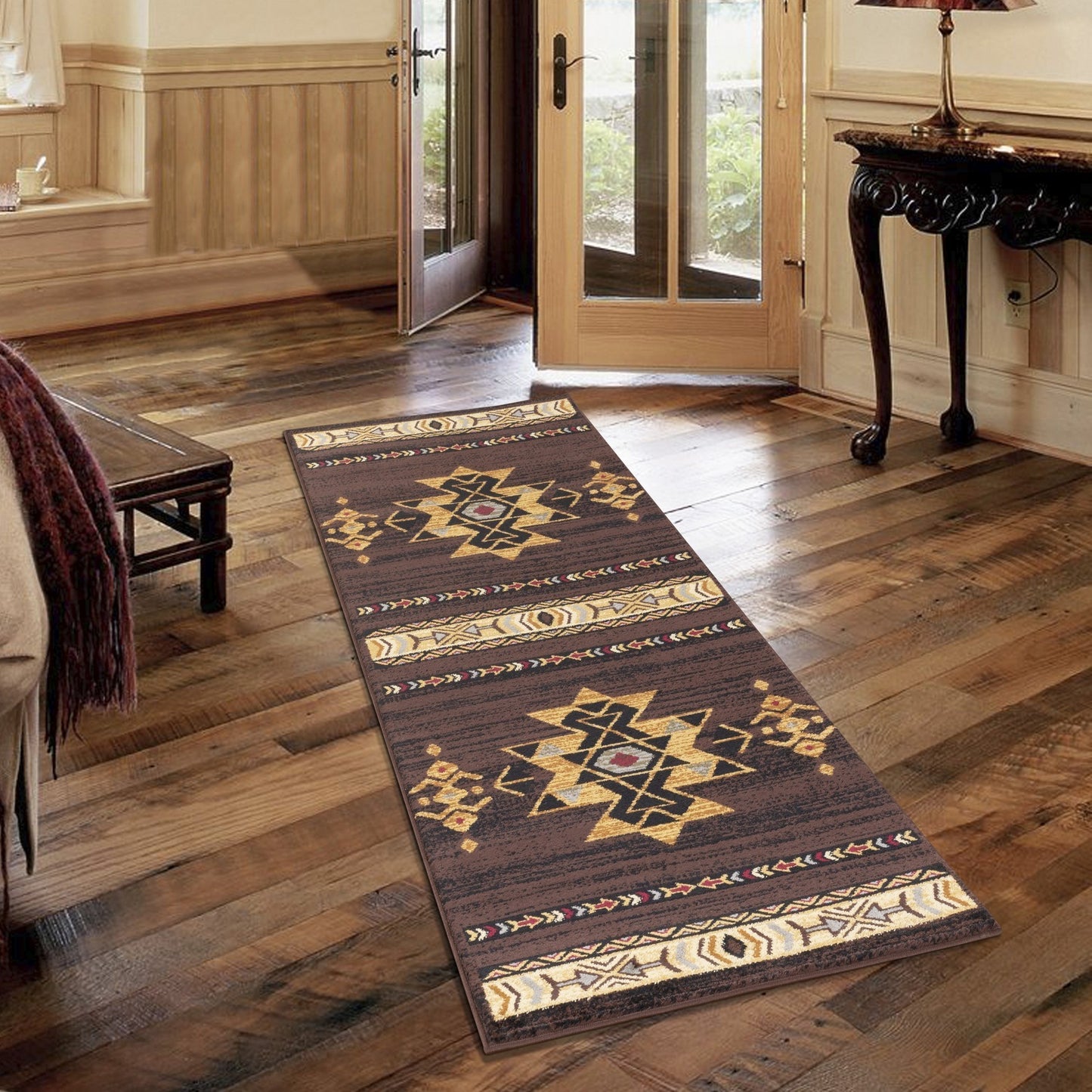 Southwest Area Rug, 7'3 x 5'3, Polypropylene, Low-Pile, Stain-Resistant, High-Traffic, Kid & Pet, Brown