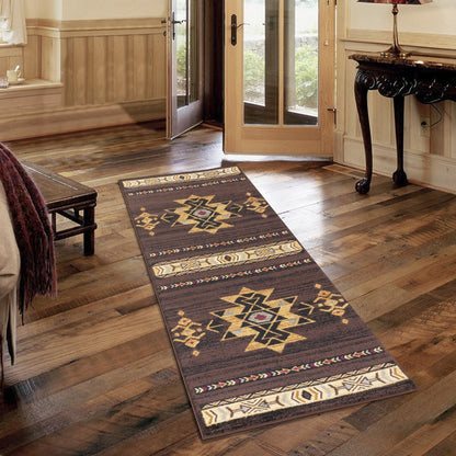 Southwest Area Rug, 7'3 x 5'3, Polypropylene, Low-Pile, Stain-Resistant, High-Traffic, Kid & Pet, Brown