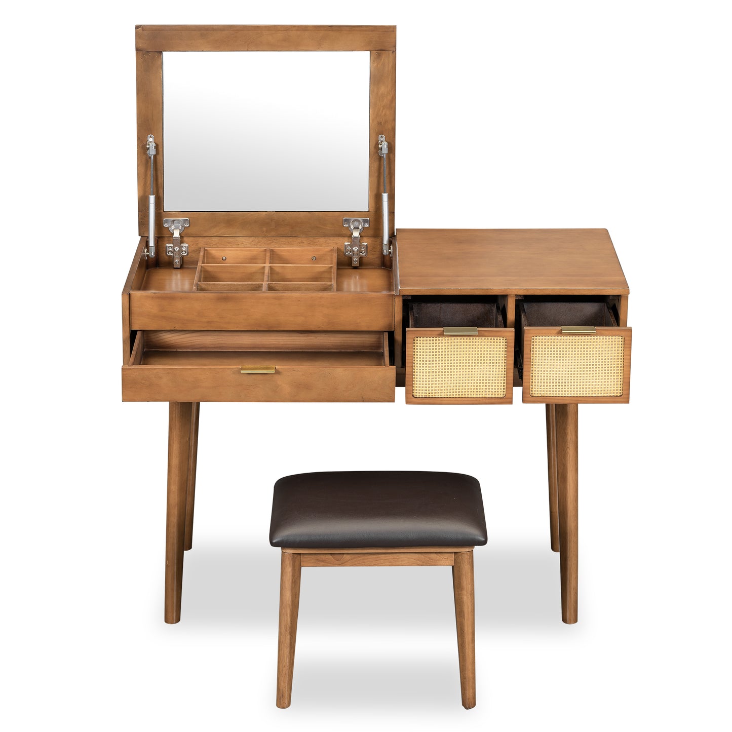 43.3-Inch Classic Wood Vanity Set with Flip-Top Mirror, Stool, 3 Drawers for Dressing Table Bedroom Brown