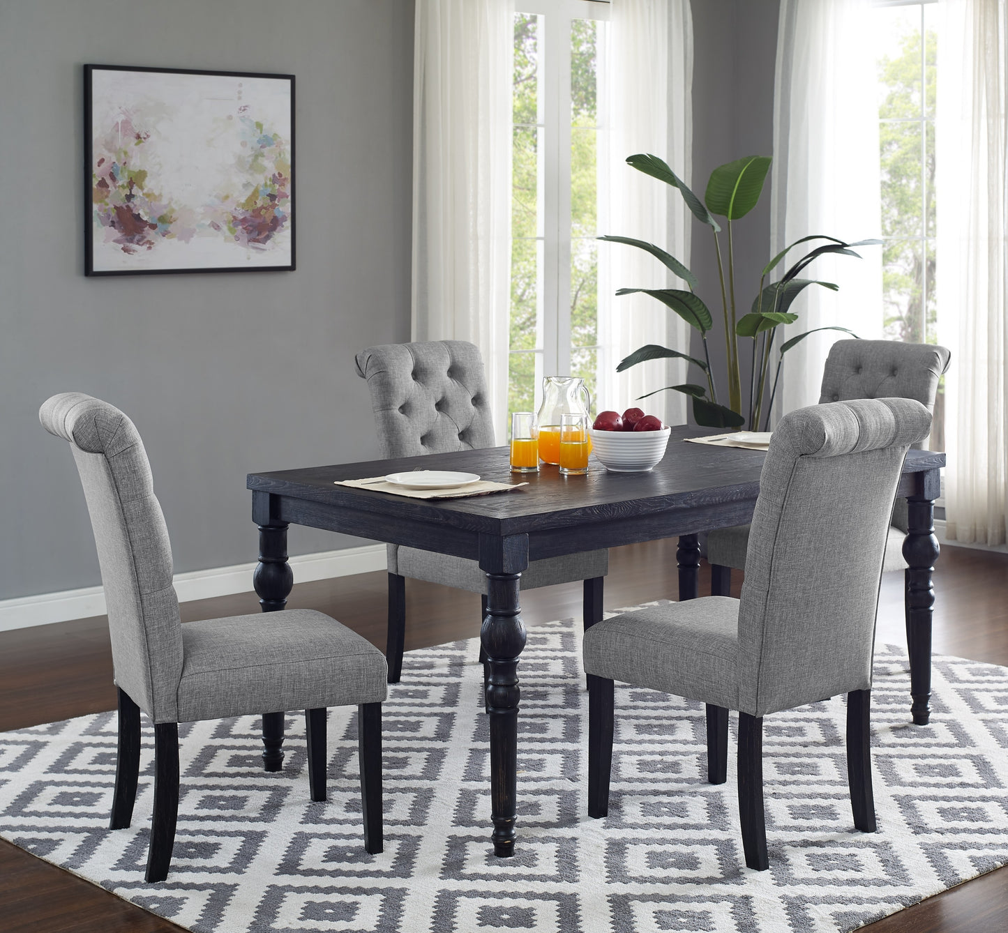Urban Style Wood Turned Leg Dining Set Table And Chairs Gray