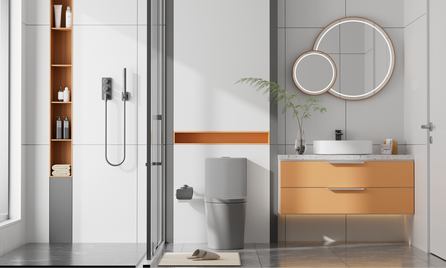 Matte Grey Modern Elongated Toilet with Dual Flush System and Soft-Close Seat