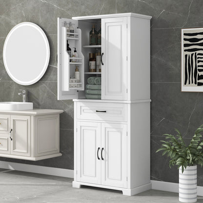 Tall White Bathroom Storage Cabinet with Adjustable Shelf and Drawer, Versatile Multi-Functional Organizer