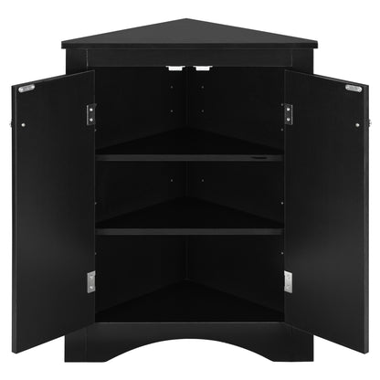 Black Triangle Bathroom Storage Cabinet with Adjustable Shelves, Freestanding Floor Cabinet for Home Kitchen