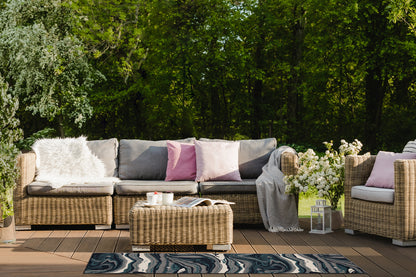 Modern Abstract Textured Cut-Pile Area Rug, 5 ft 3 in x 7 ft 6 in, Indoor/Outdoor, Polypropylene Teal