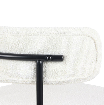 Set of 2 Modern Round Boucle Dining Chairs with Foam Cushions, 20.25W x 20.25D x 29H, Iron Legs, White