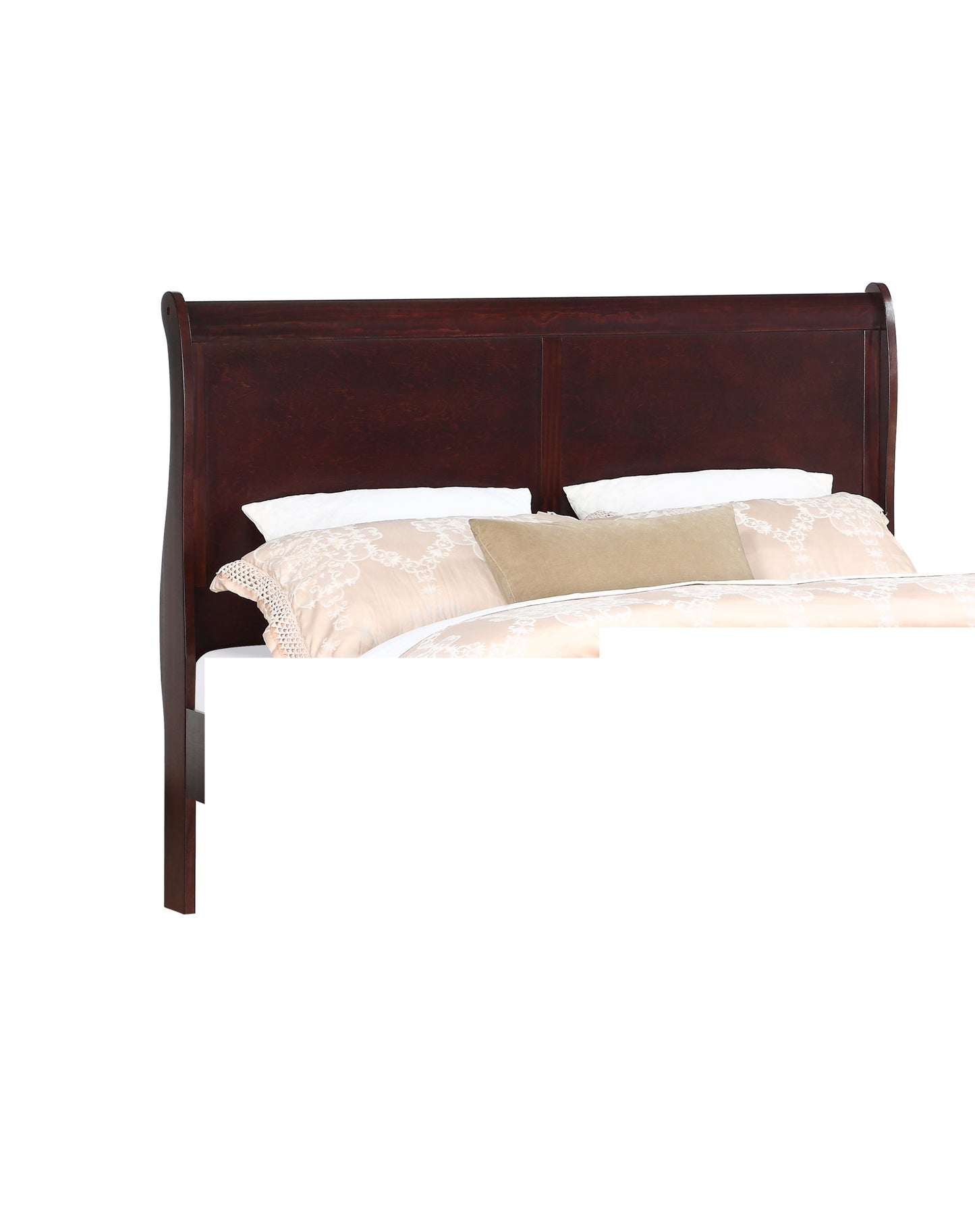 Louis Phillipe Elegant Brown Cherry Queen Sleigh Bed in Solid Wood for Luxurious Bedroom Decor