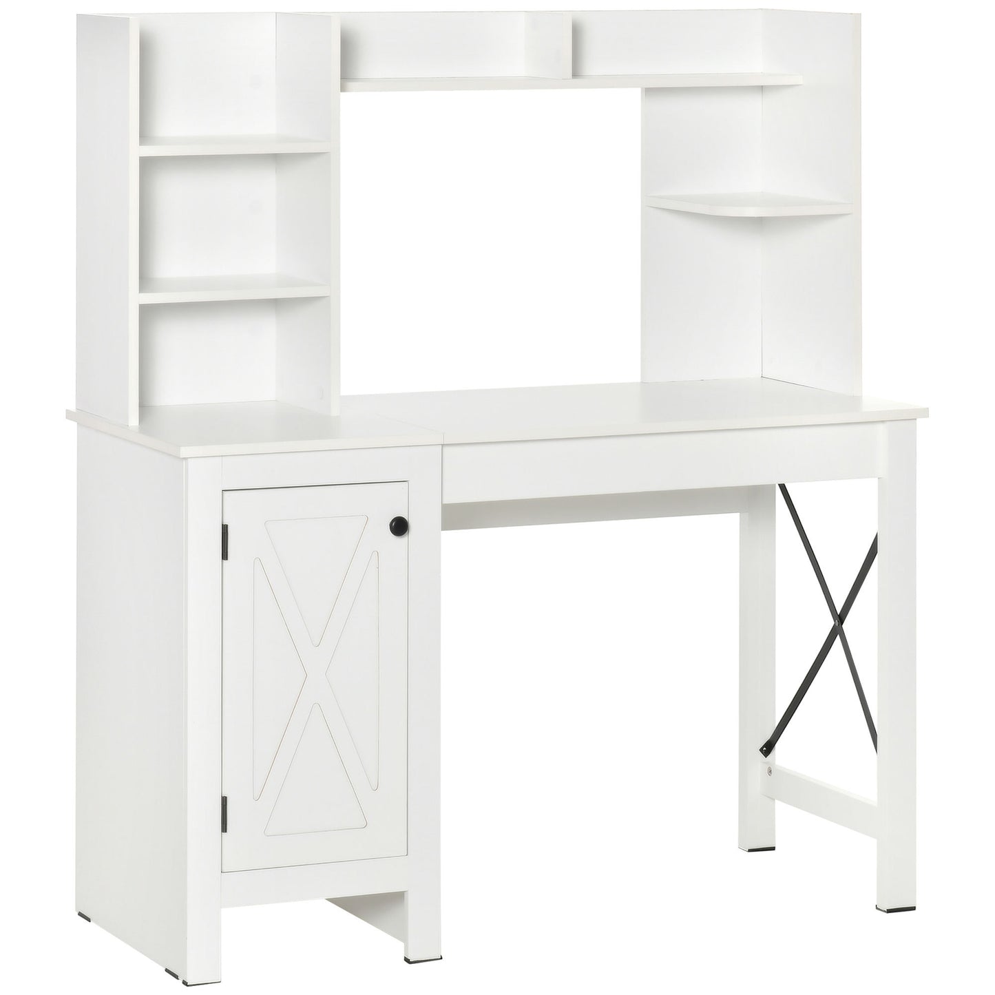 HOMCOM Rustic Style Home Office Desk with Hutch and Storage Cabinet, White Computer Table for Study and Organization