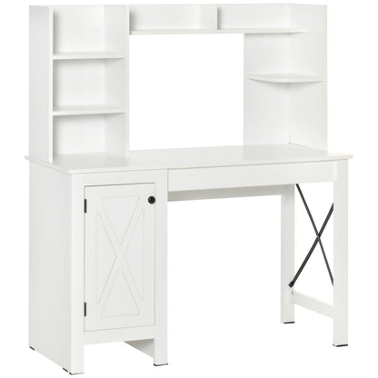 HOMCOM Rustic Style Home Office Desk with Hutch and Storage Cabinet, White Computer Table for Study and Organization